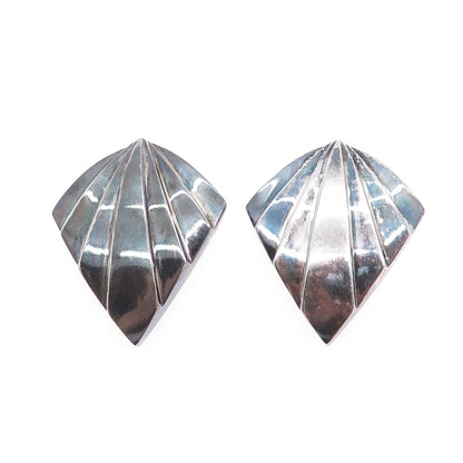 KRYPELL 925 Sterling Silver Vintage Modernist Floral Oxidized Clip On Earrings