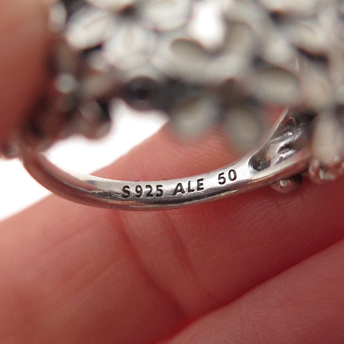Pandora 925 Sterling Silver Enamel & C Z Darling Daisy Bouquet Ring Size 5.25