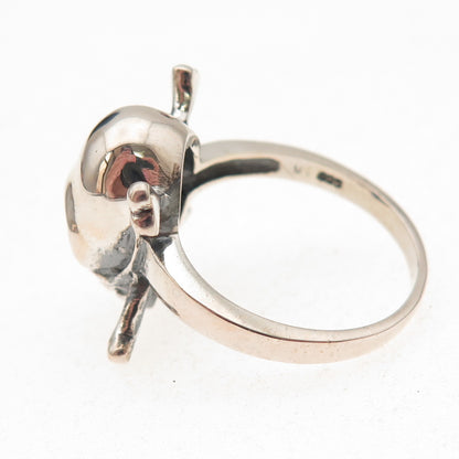 925 Sterling Silver Vintage Skull Crossbones Oxidized Biker Ring Size 10