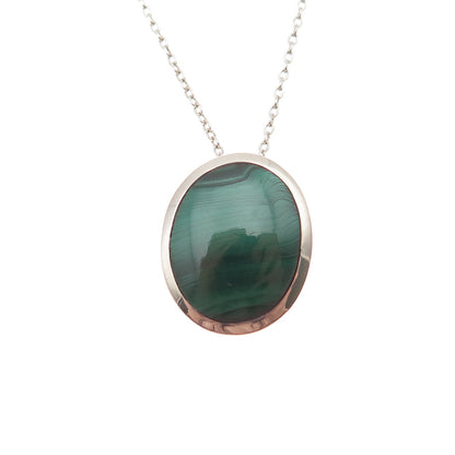 Travis Teller Navajo Old Pawn 925 Sterling Silver Vintage Malachite Necklace 18"