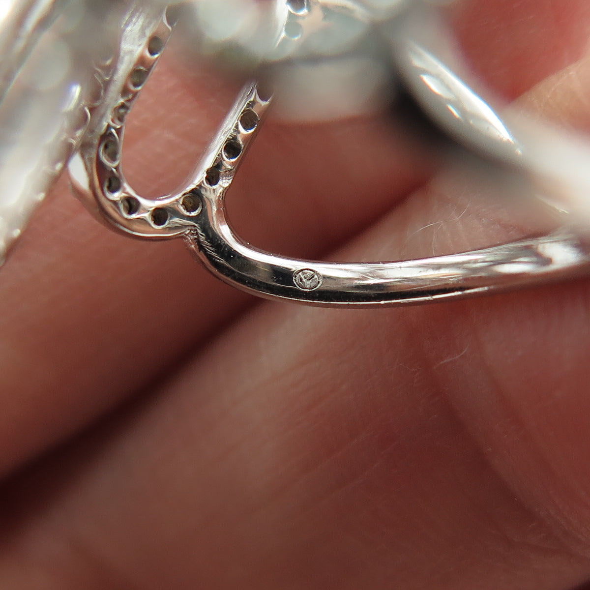 925 Sterling Silver Real Round-Cut Diamond Oval Link Ring Size 7