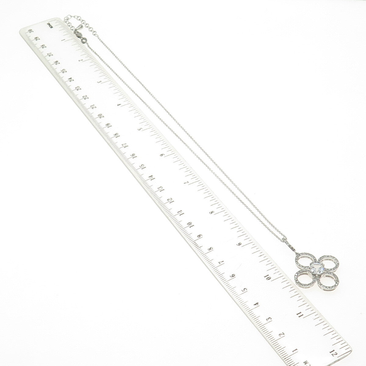 925 Sterling Silver Asscher & Round-Cut C Z Floral Cable Chain Necklace 18-20"