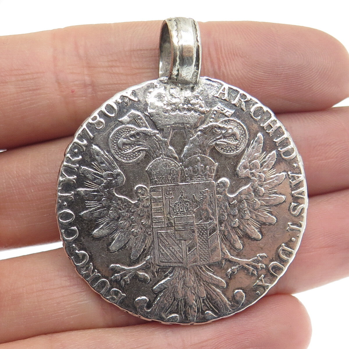 833 Silver Antique 1780 Austrian Empire "1 Thaler - Maria Theresia" Coin Pendant
