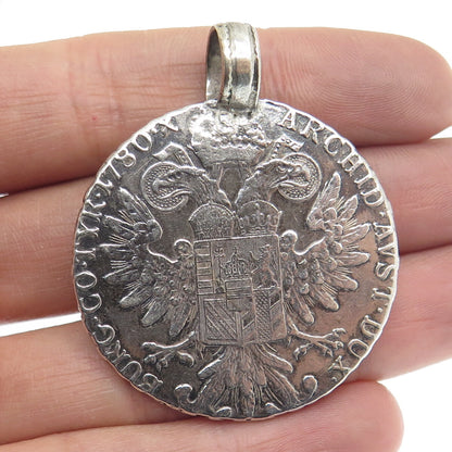 833 Silver Antique 1780 Austrian Empire "1 Thaler - Maria Theresia" Coin Pendant