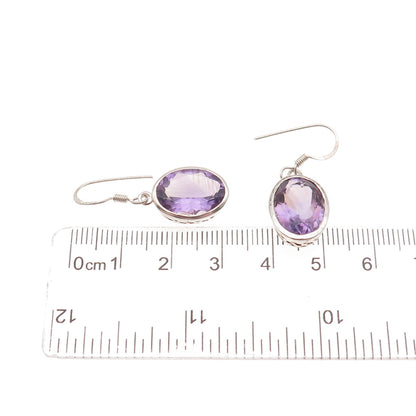 925 Sterling Silver Vintage Real Oval-Cut Amethyst Dangle Earrings