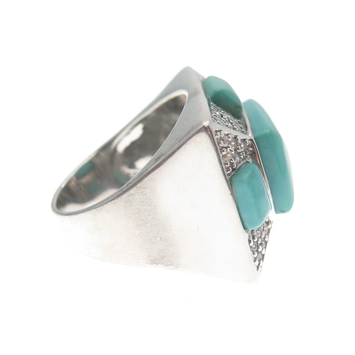 FADI 925 Sterling Silver Real Lone Mountain Turquoise & C Z Ring Size 6.5