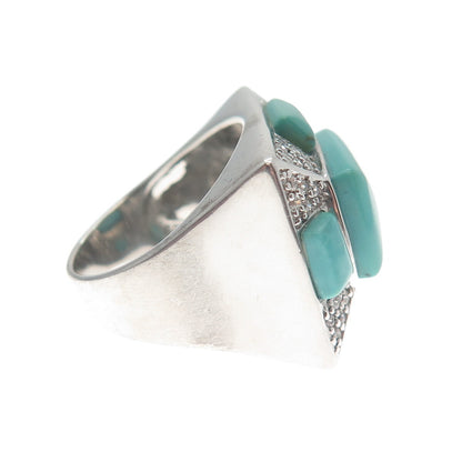 FADI 925 Sterling Silver Real Lone Mountain Turquoise & C Z Ring Size 6.5