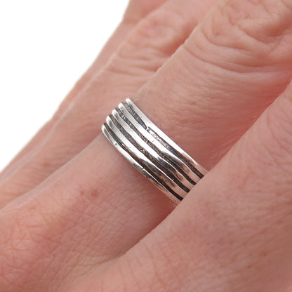 925 Sterling Silver Vintage Lined Oxidized Band Ring Size 13