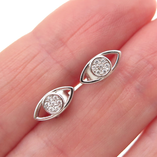 925 Sterling Silver Round-Cut C Z Evil's Eye Stud Earrings