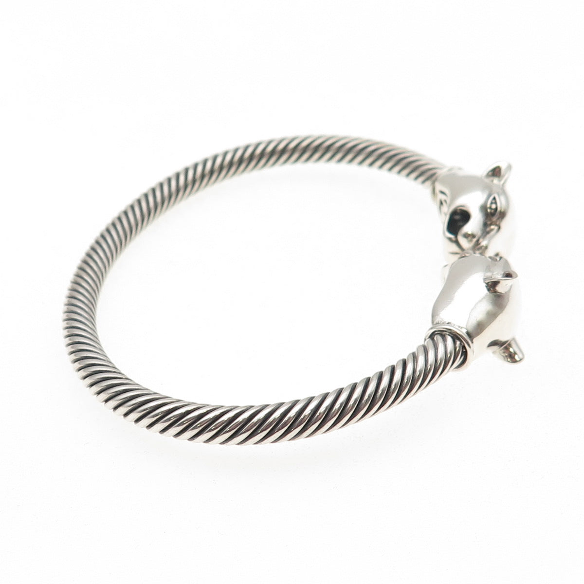 925 Sterling Silver Vintage Panther Adjustable Cable Cuff Bracelet 7"