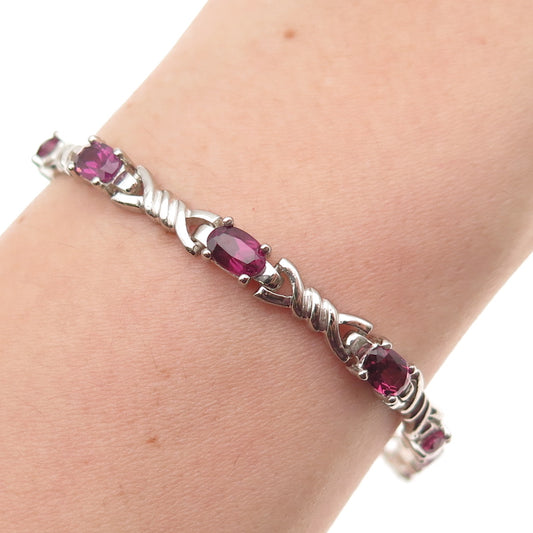 925 Sterling Silver Vintage Real Amethyst Twisted Snaffle Bit Bracelet 7.25"