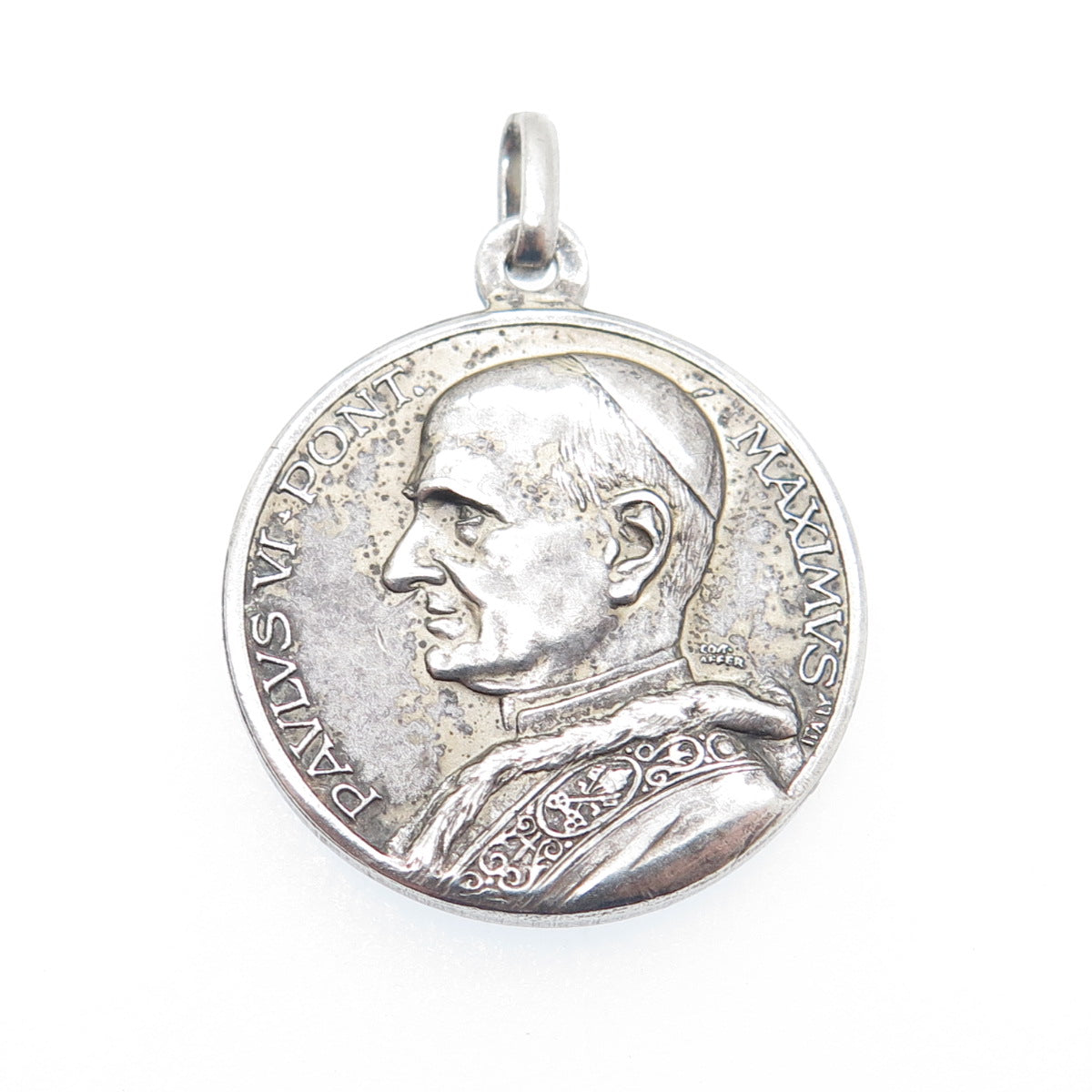800 Silver Vintage Italy St. Christopher & Pope Paulus VI Medal Charm Pendant