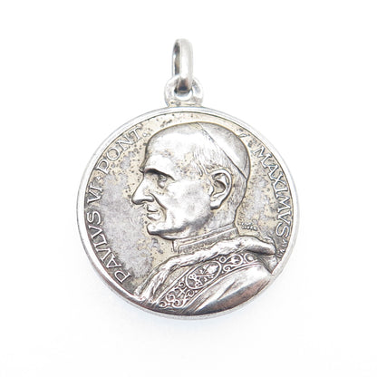 800 Silver Vintage Italy St. Christopher & Pope Paulus VI Medal Charm Pendant