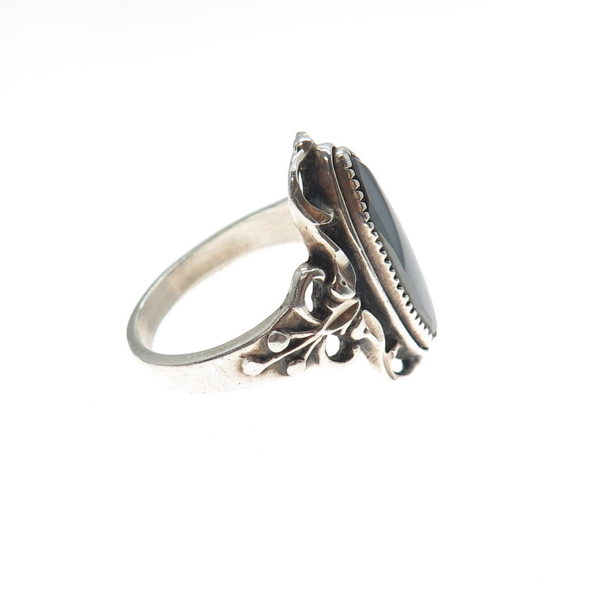 WHEELER MFG Old Pawn 925 Sterling Silver Vintage Hematite Oxidized Ring Size 8