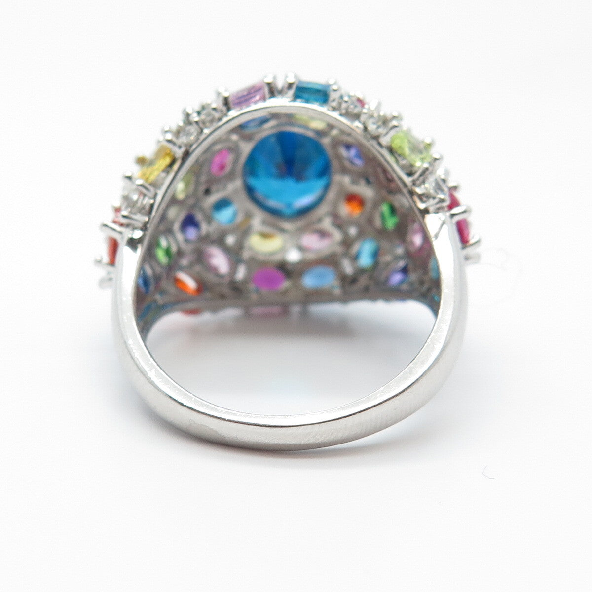 925 Sterling Silver Multi-Color C Z Wide Round Ring Size 8