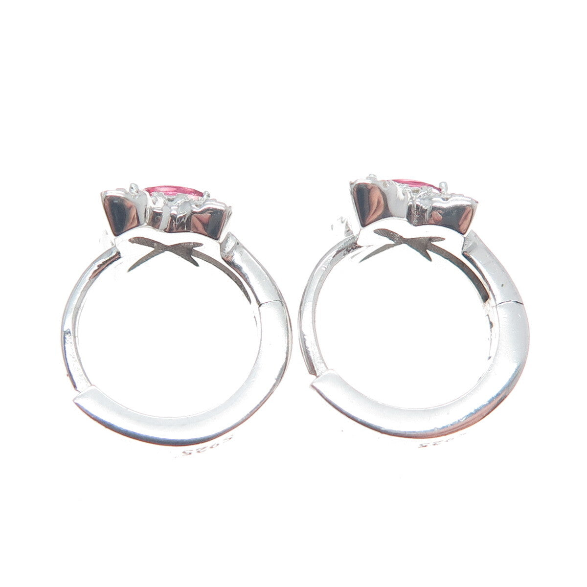 925 Sterling Silver Marquise-Cut Pink & Round White C Z Butterfly Hoop Earrings