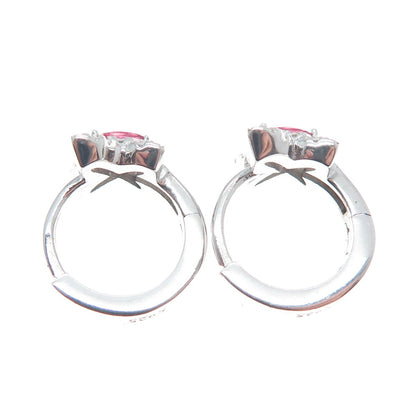 925 Sterling Silver Marquise-Cut Pink & Round White C Z Butterfly Hoop Earrings