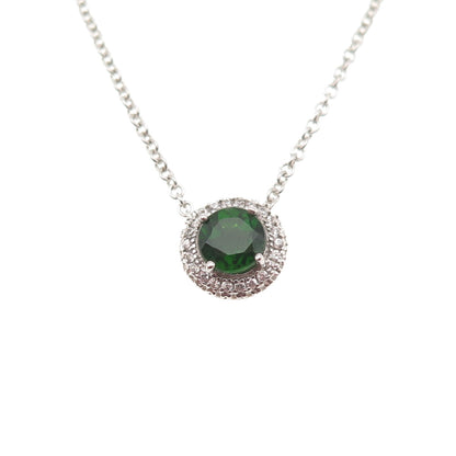 925 Sterling Silver Real Round-Cut Peridot & C Z Cable Chain Necklace 16-18"