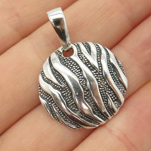 925 Sterling Silver Dotted & Stripped Design Round Pendant