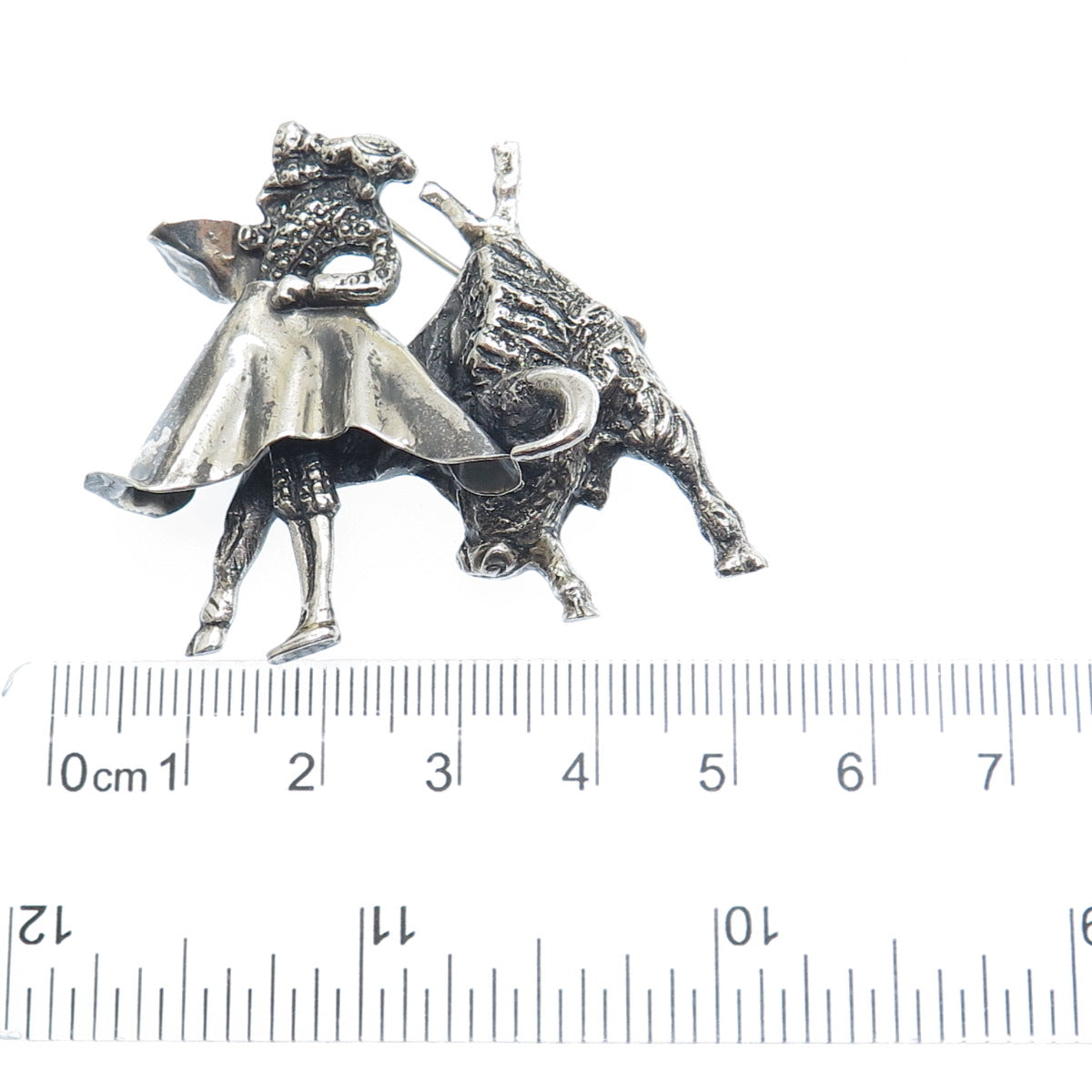 925 Sterling Silver Vintage Mexico Matador Bull Fighter Oxidized Pin Brooch