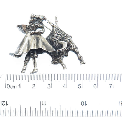 925 Sterling Silver Vintage Mexico Matador Bull Fighter Oxidized Pin Brooch