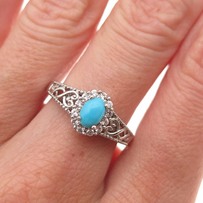 Chuck Clemency 925 Sterling Silver Real Turquoise & White Topaz Ring Size 7.25