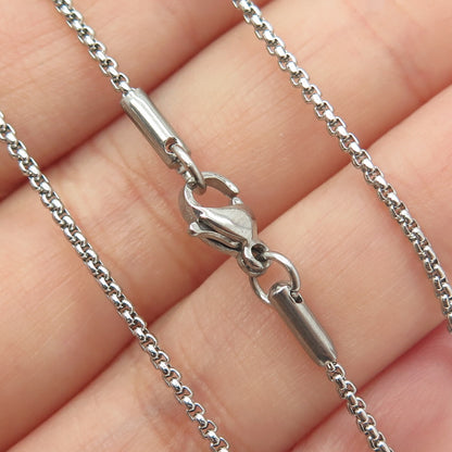 925 Sterling Silver Blue Glass & White C Z Round Box Chain Necklace 16"