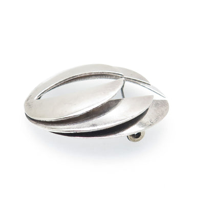 925 Sterling Silver Vintage Mexico Modernist Oxidized Pin Brooch