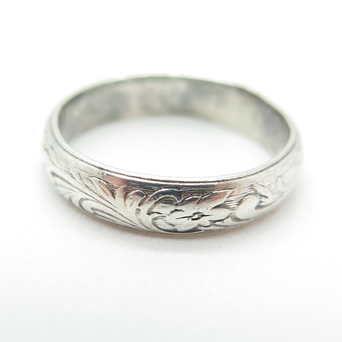 925 Sterling Silver Antique Art Deco Engraved Flower Band Ring Size 5.75