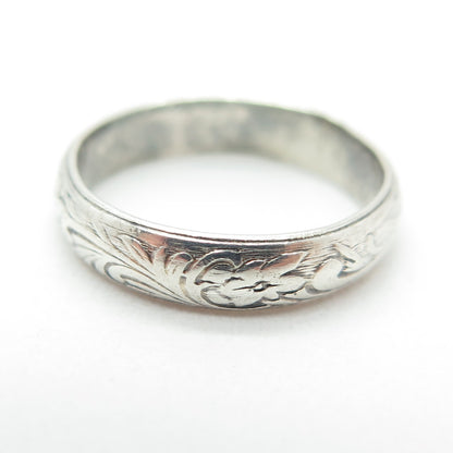 925 Sterling Silver Antique Art Deco Engraved Flower Band Ring Size 5.75