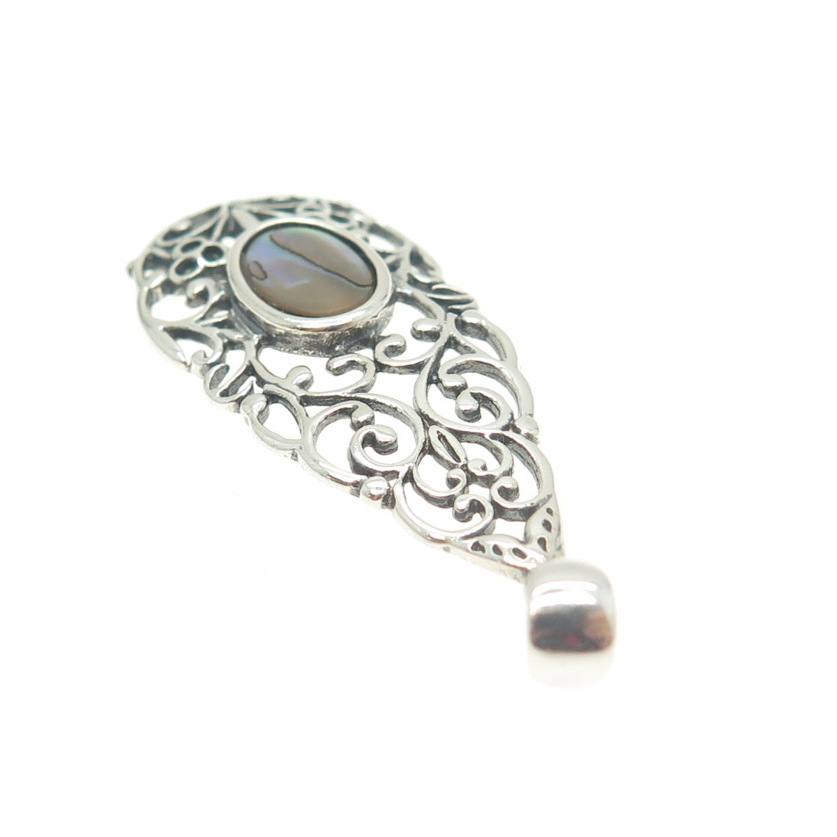 NEVADA 925 Sterling Silver Vintage Real MOP Swirl Teardrop Pendant