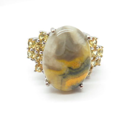 CHUCK CLEMENCY 925 Sterling Silver Real Agate & Citrine Ring Size 8.25