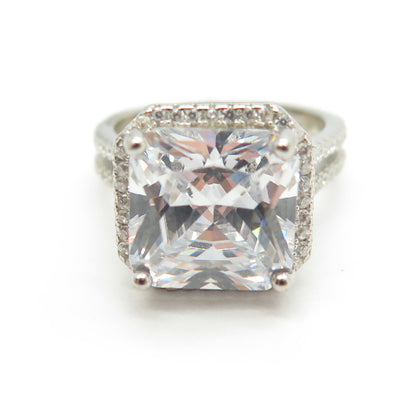 925 Sterling Silver Princess-Cut Shaped C Z Ring Size 5.75
