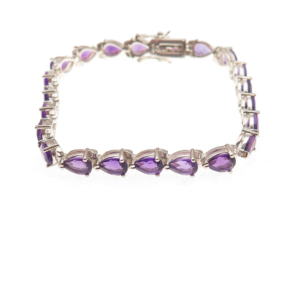 925 Sterling Silver Real Pear-Cut Amethyst Bracelet 7"