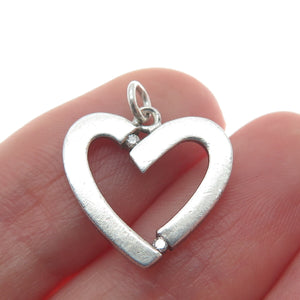 925 Sterling Silver Real White Diamond Open Heart Pendant