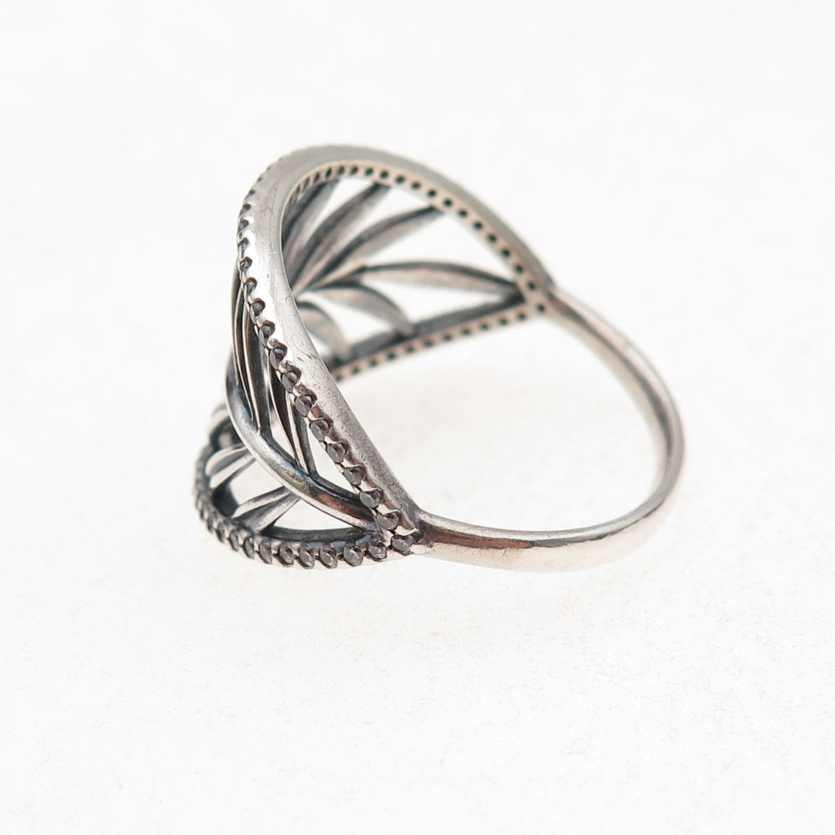 Pandora 925 Sterling Silver Round-Cut C Z Tropical Palm Leaf Ring Size 9.25
