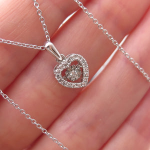 925 Sterling Silver Real Round-Cut Diamond Heart Cable Chain Necklace 18"