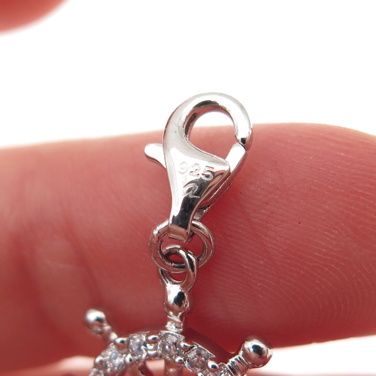 925 Sterling Silver Round-Cut C Z Ship's Wheel Lobster Lock Charm Pendant