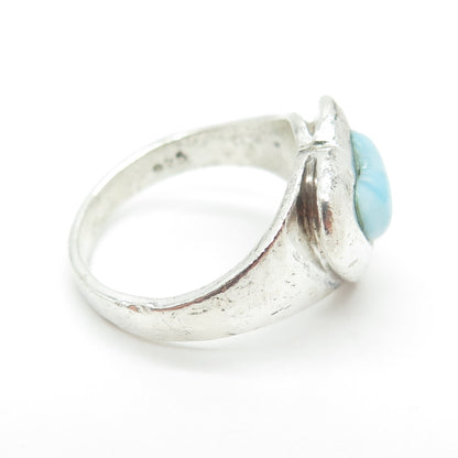 925 Sterling Silver Vintage Real Larimar Gemstone Heart Ring Size 8.25