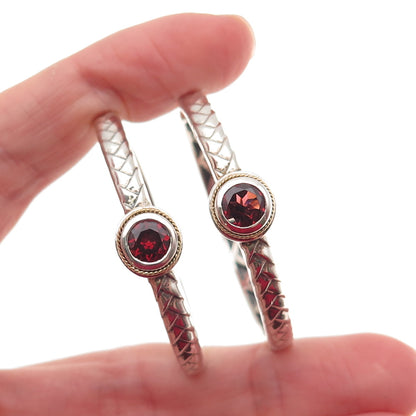 Effy BH 925 Sterling Silver 18K Gold Real Red Garnet Braided Hoop Earrings