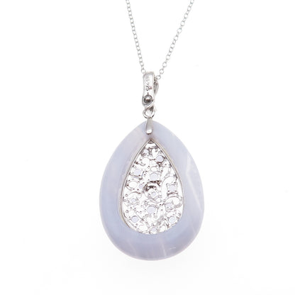 925 Sterling Silver Real Lace Agate Tanzanite Teardrop Cable Chain Necklace 18"
