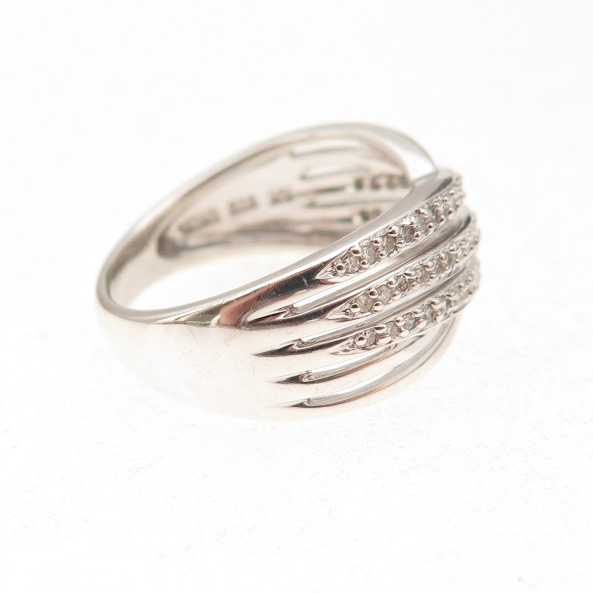 Kajal Naina 925 Sterling Silver Real Diamond Crisscross Ring Size 8.25