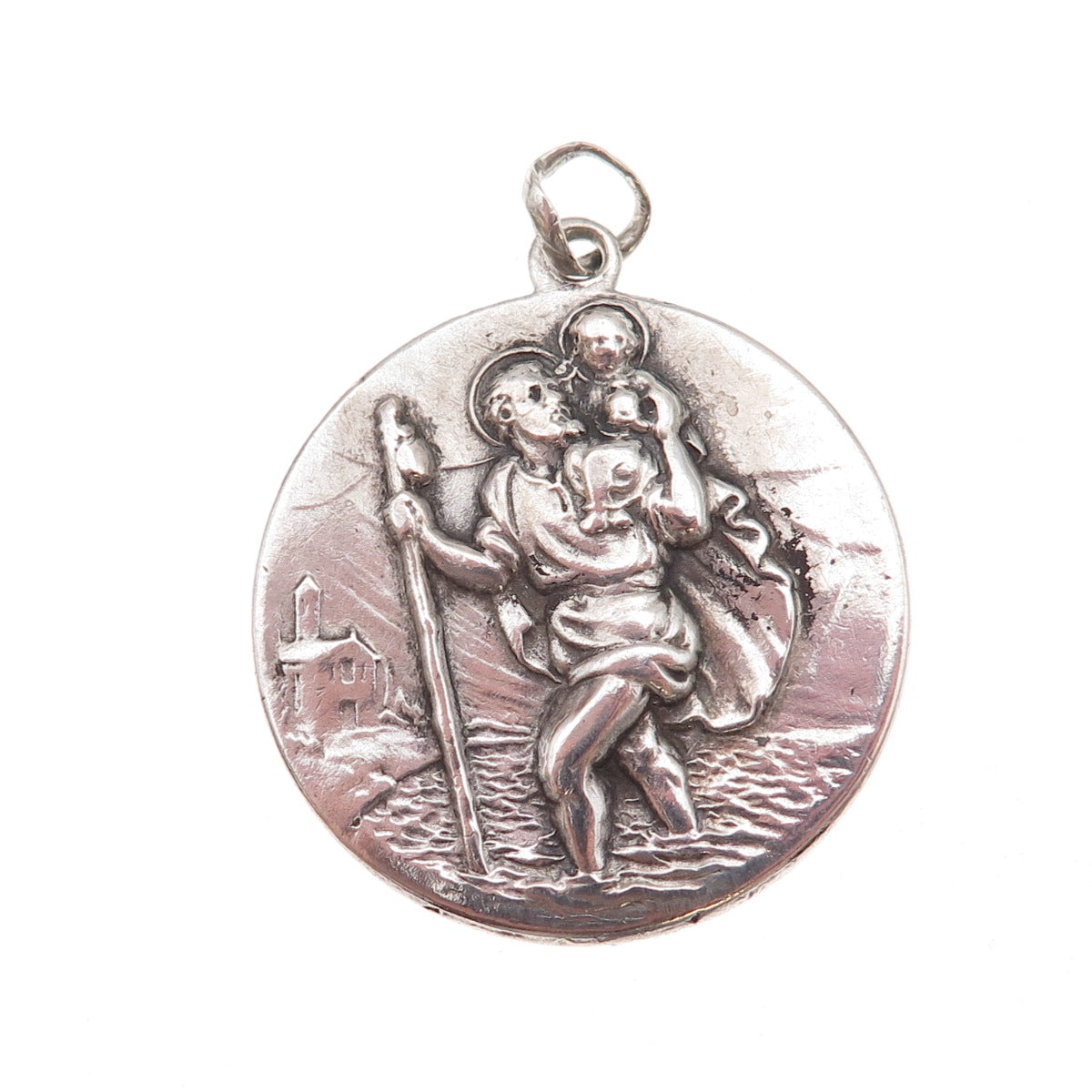 800 Silver Vintage Italy St. Christopher & Pope John XXIII Medal Pendant
