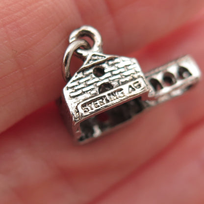 925 Sterling Silver Vintage Old Church Oxidized Mini 3D Charm Pendant