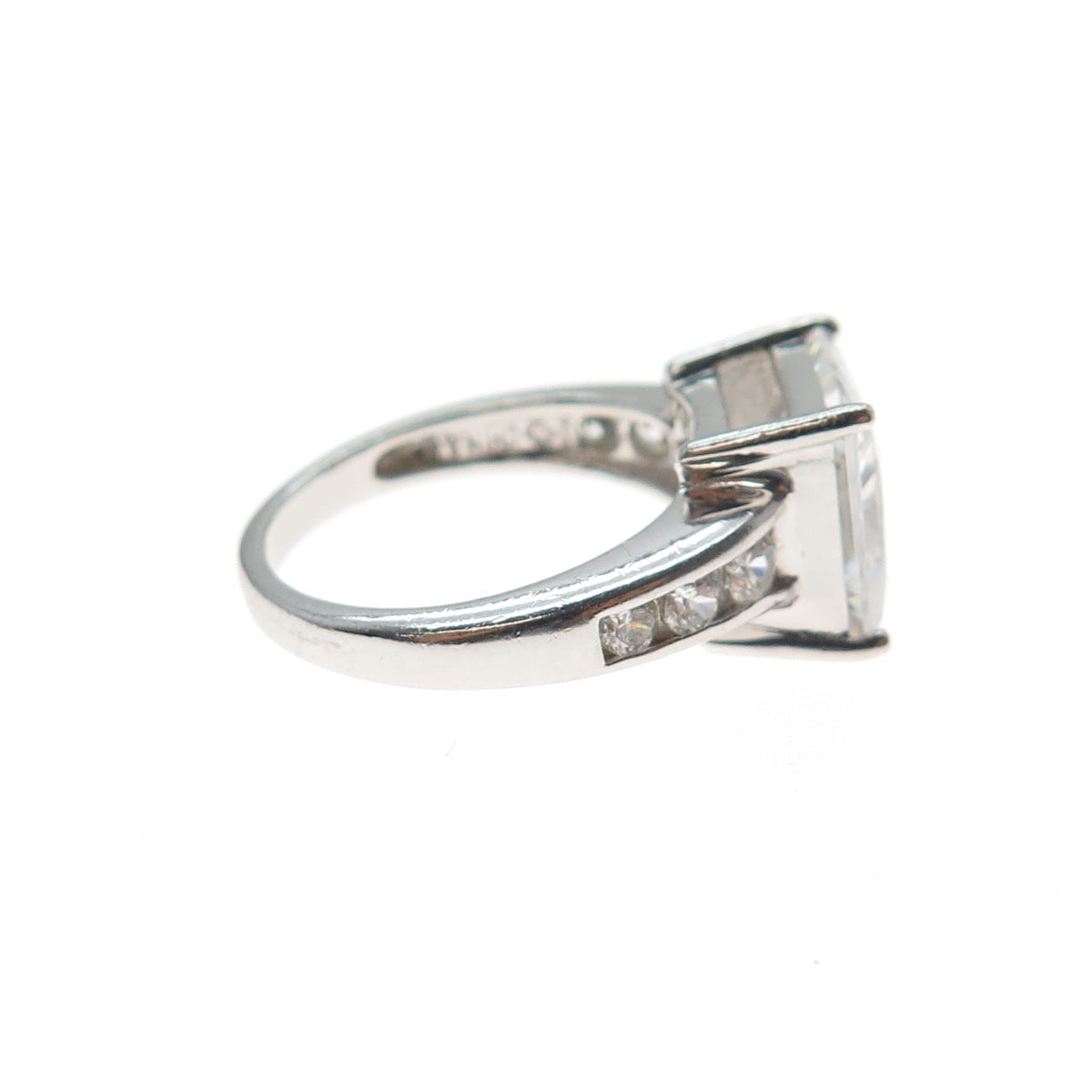 925 Sterling Silver Princess & Round-Cut C Z Engagement Ring Size 5.25