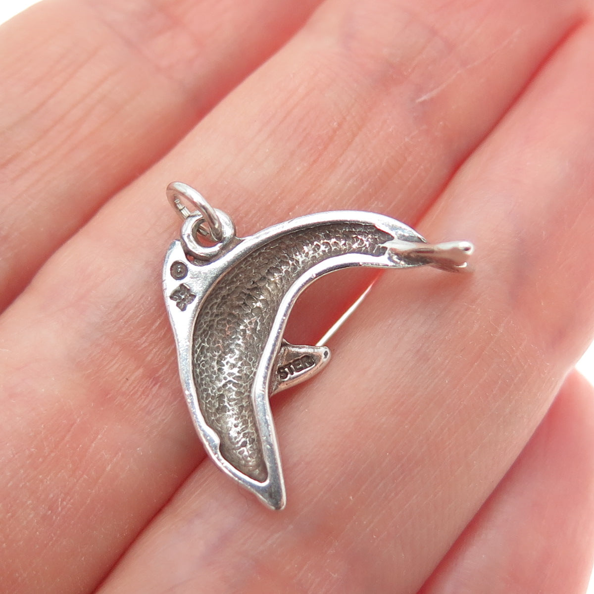 SUNWEST 925 Sterling Silver Vintage Dolphin Oxidized Minimalist Charm Pendant