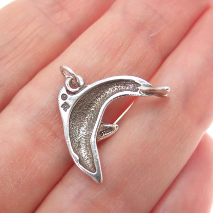 SUNWEST 925 Sterling Silver Vintage Dolphin Oxidized Minimalist Charm Pendant