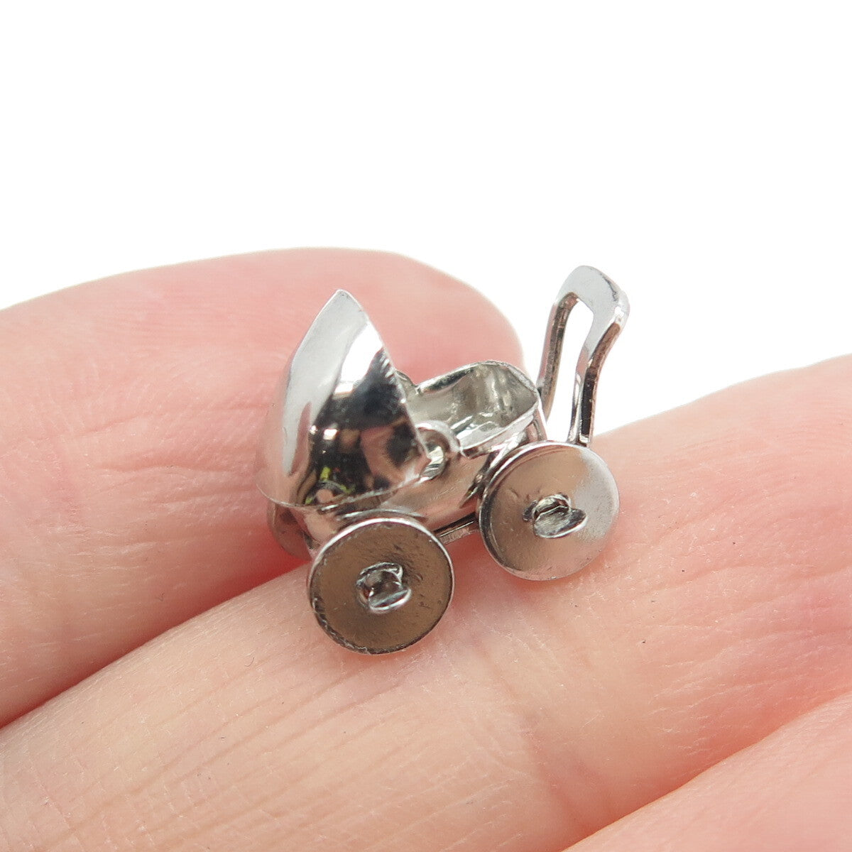 925 Sterling Silver Vintage Baby Carriage Minimalist 3D Charm Pendant