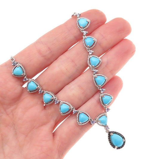 Chuck Clemency 925 Sterling Silver Real Turquoise Tanzanite Spinel Necklace 18"