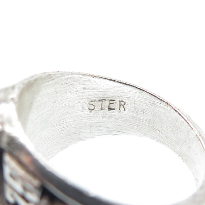 925 Sterling Vintage 1979 Real Blue Topaz Thomas Jefferson School Ring Size 8.25